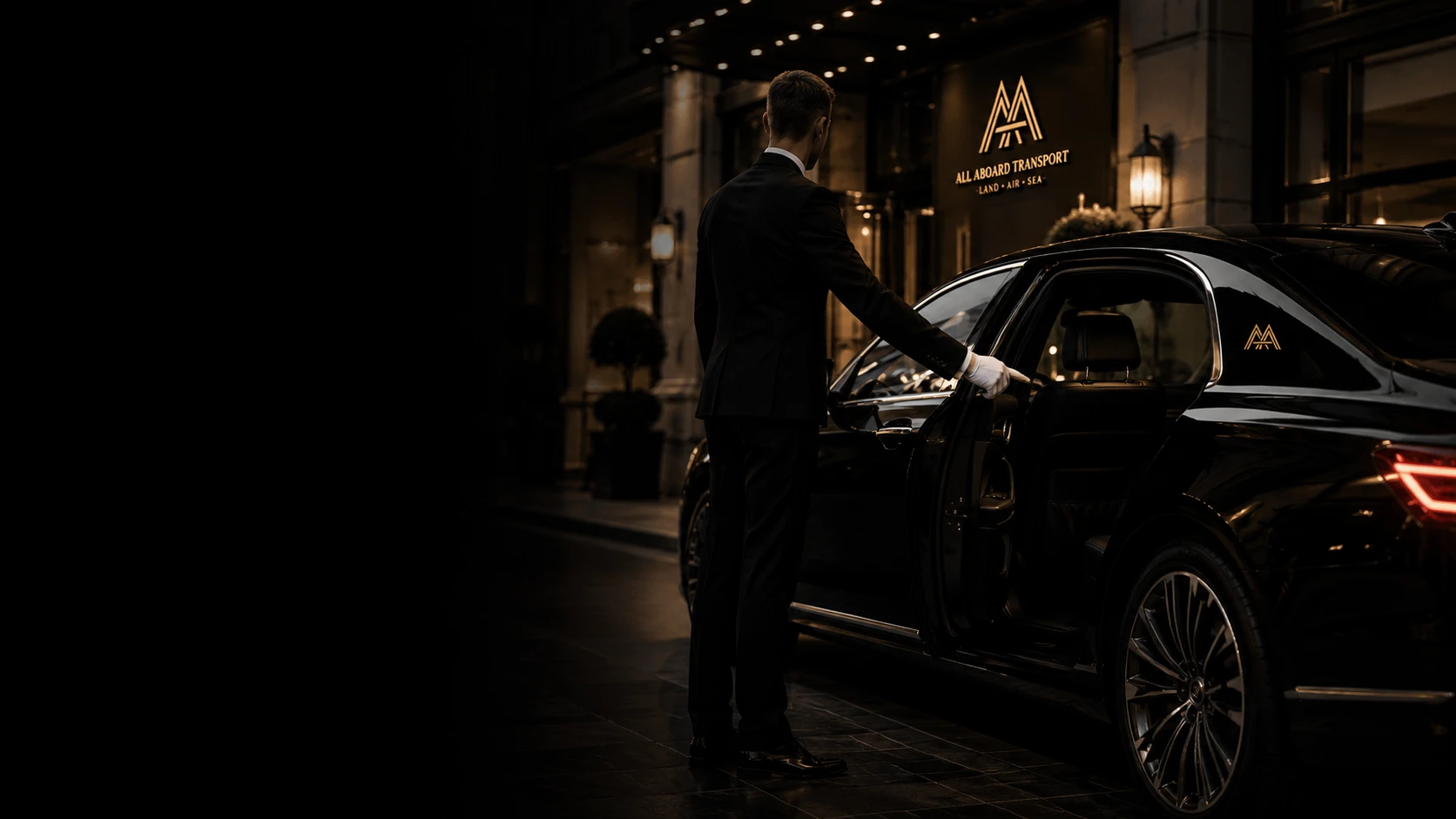 AAT chauffeur opening door of luxury car at hotel