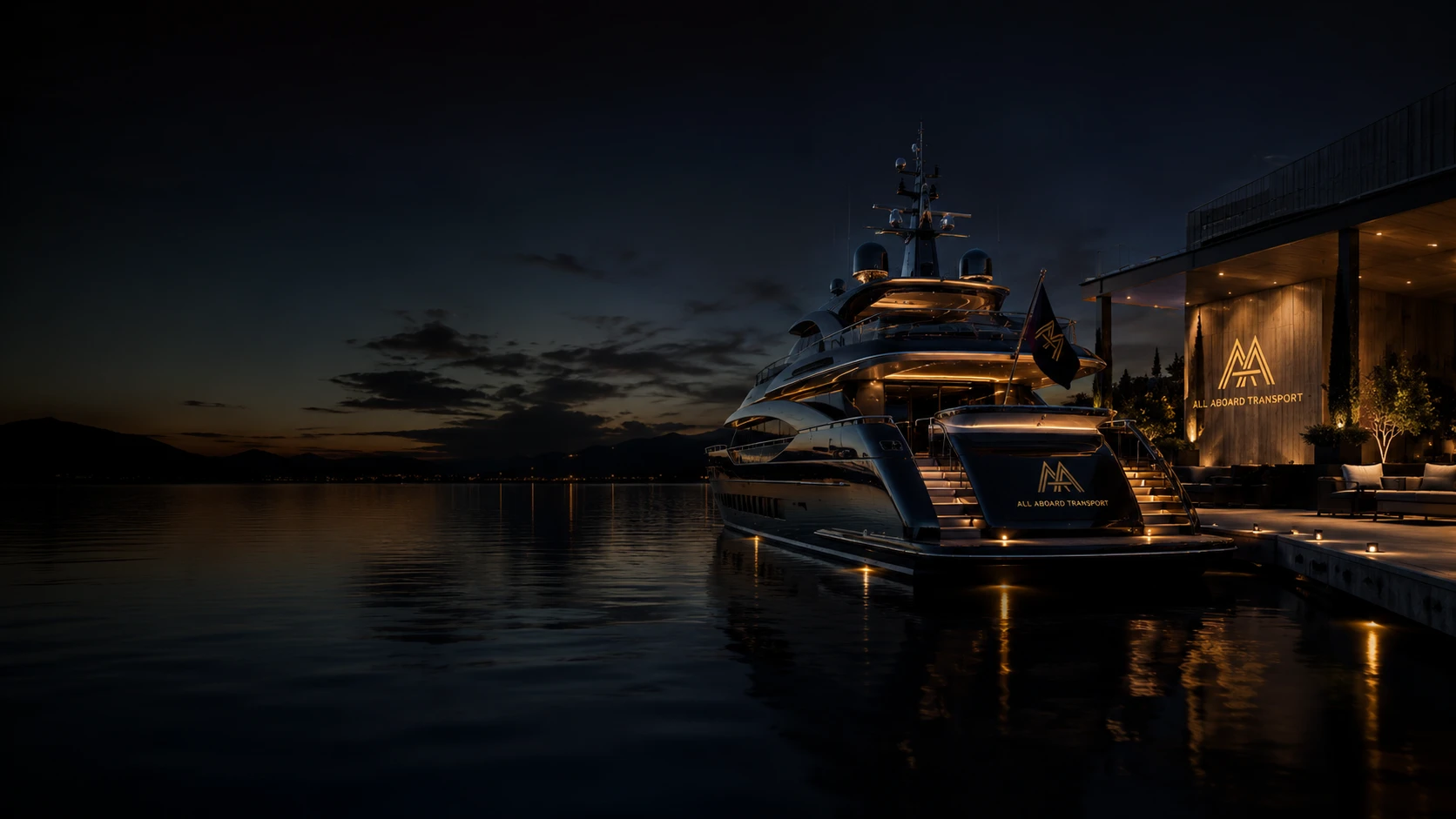 AAT maritime division, superyacht moored at dusk